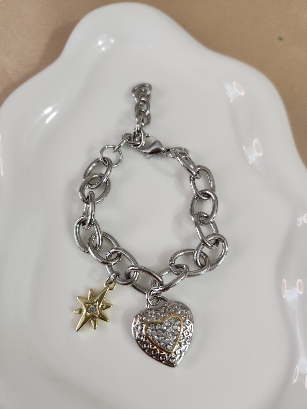 Two Tone Heart Charm Bracelet